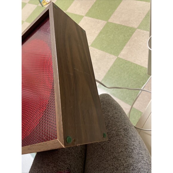 Vintage 70s Disco Lite Motion Light 11.5” Wood Square Party Psychedelic Red - Picture 8 of 13
